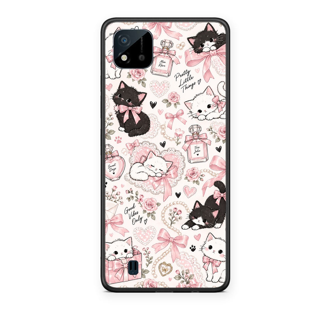 Θήκη Realme C11 2021 / C20 Pink Bows and Kittens Collage από τη Smartfits με σχέδιο στο πίσω μέρος και μαύρο περίβλημα | Realme C11 2021 / C20 Pink Bows and Kittens Collage case with colorful back and black bezels