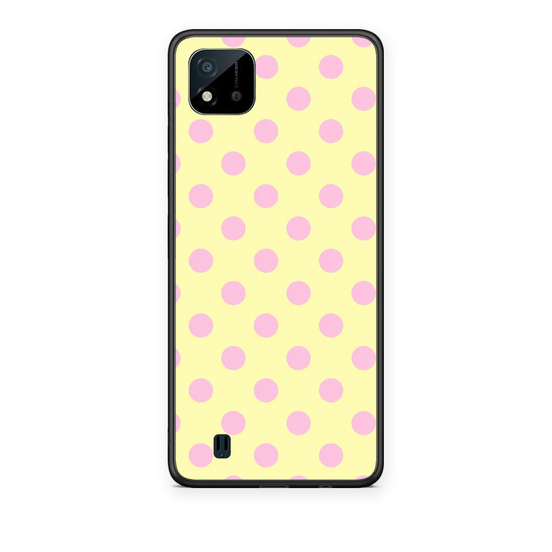 Θήκη Realme C11 2021 / C20 Pink Polka Dots on Yellow από τη Smartfits με σχέδιο στο πίσω μέρος και μαύρο περίβλημα | Realme C11 2021 / C20 Pink Polka Dots on Yellow case with colorful back and black bezels