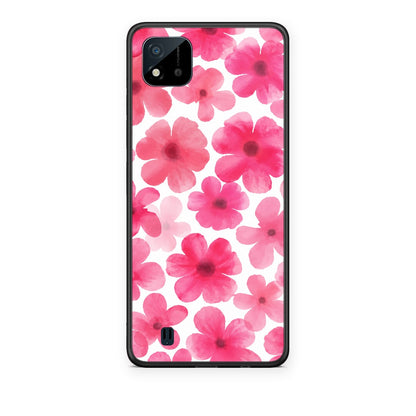 Θήκη Realme C11 2021 / C20 Pink Watercolour Flowers on White από τη Smartfits με σχέδιο στο πίσω μέρος και μαύρο περίβλημα | Realme C11 2021 / C20 Pink Watercolour Flowers on White case with colorful back and black bezels