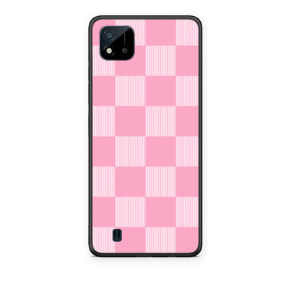 Θήκη Realme C11 2021 / C20 Pink and White Striped Checks από τη Smartfits με σχέδιο στο πίσω μέρος και μαύρο περίβλημα | Realme C11 2021 / C20 Pink and White Striped Checks case with colorful back and black bezels