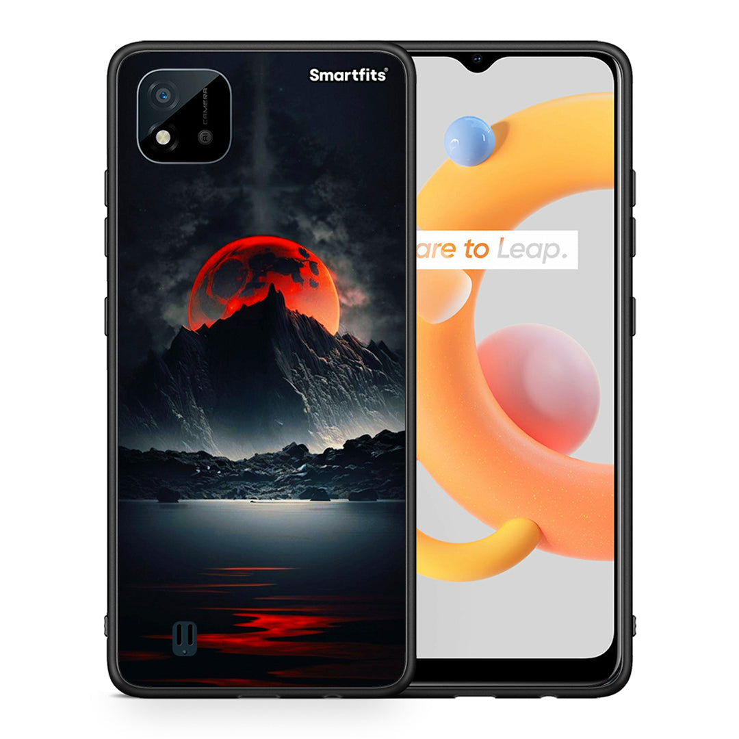 Θήκη Realme C11 2021 Red Full Moon από τη Smartfits με σχέδιο στο πίσω μέρος και μαύρο περίβλημα | Realme C11 2021 Red Full Moon case with colorful back and black bezels