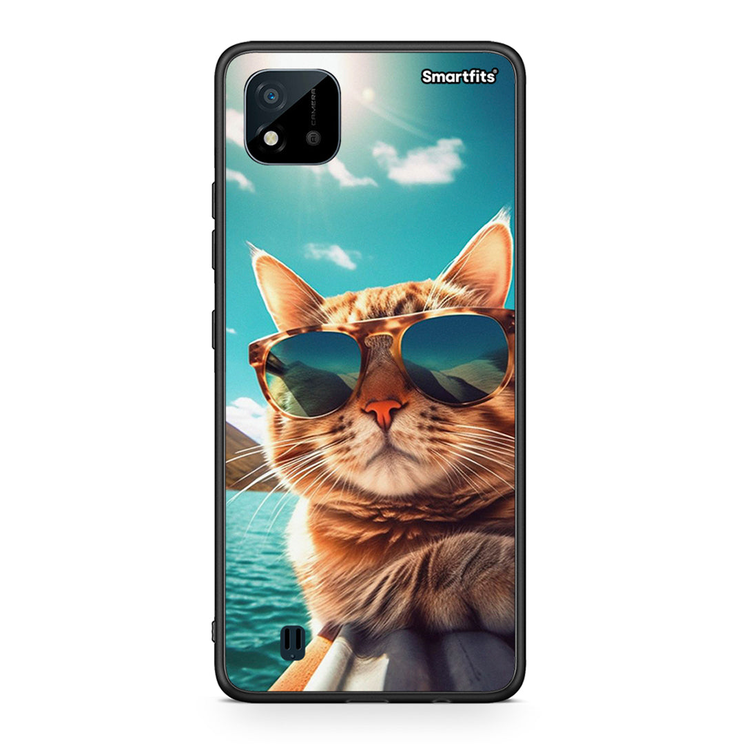 Realme C11 2021 Summer Cat θήκη από τη Smartfits με σχέδιο στο πίσω μέρος και μαύρο περίβλημα | Smartphone case with colorful back and black bezels by Smartfits