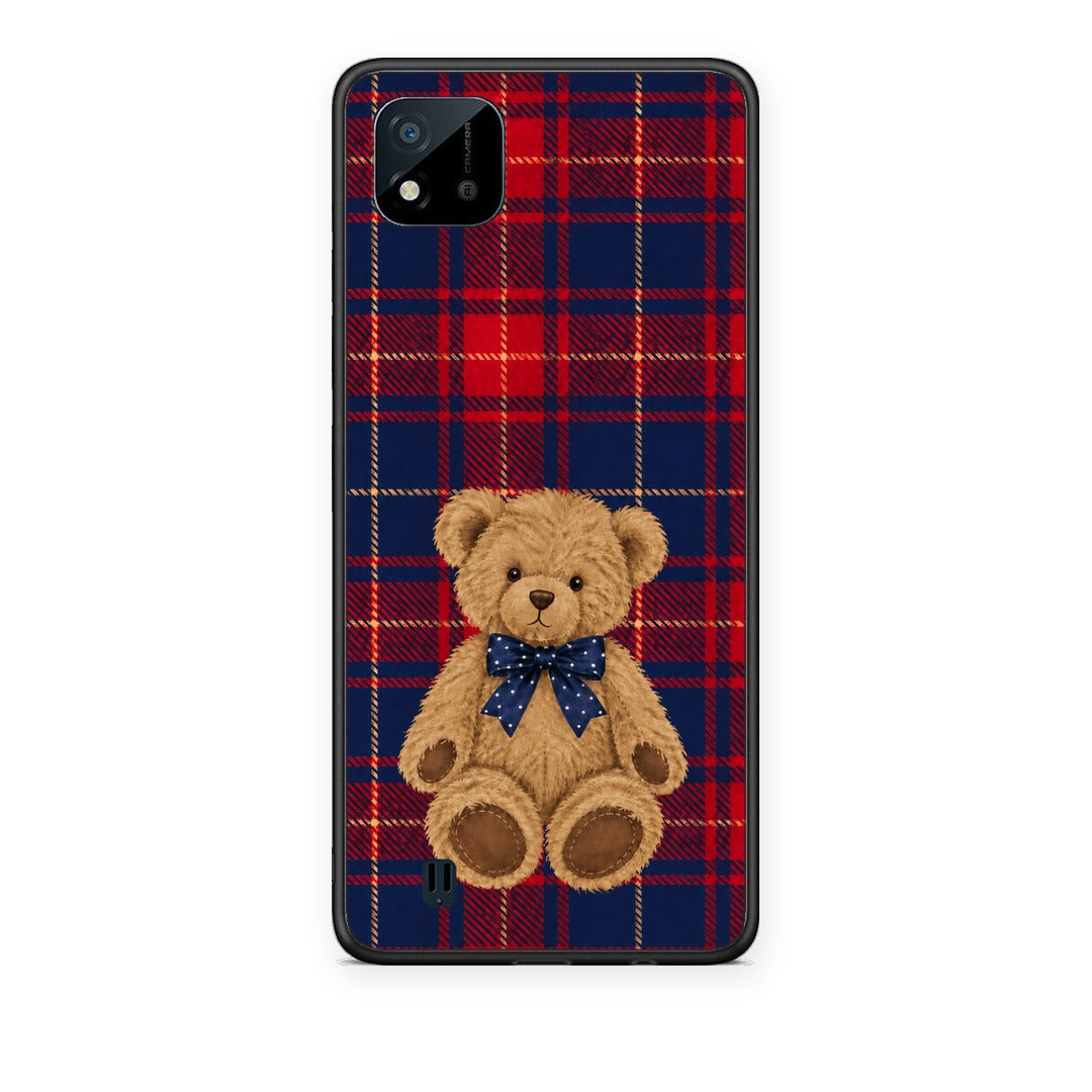 Θήκη Realme C11 2021 / C20 Teddy Bear on Red and Navy Tartan από τη Smartfits με σχέδιο στο πίσω μέρος και μαύρο περίβλημα | Realme C11 2021 / C20 Teddy Bear on Red and Navy Tartan case with colorful back and black bezels