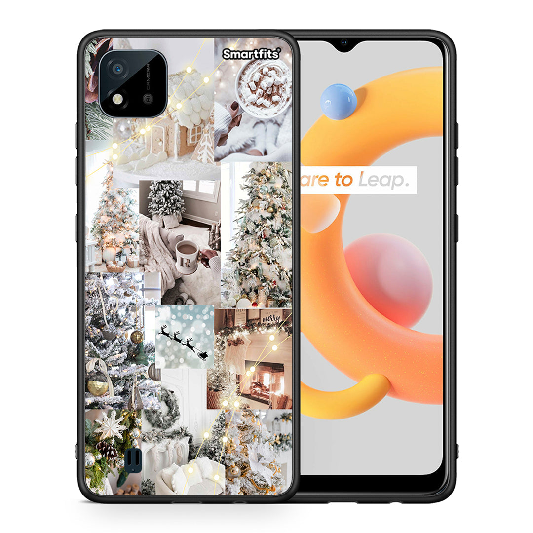 Θήκη Realme C11 2021 White Christmas από τη Smartfits με σχέδιο στο πίσω μέρος και μαύρο περίβλημα | Realme C11 2021 White Christmas case with colorful back and black bezels