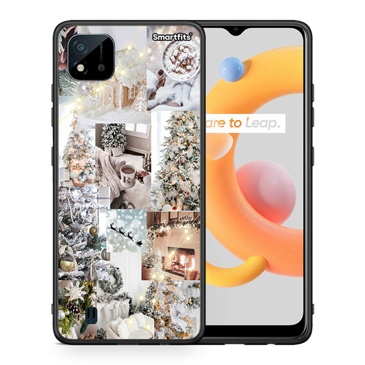 Θήκη Realme C11 2021 White Christmas από τη Smartfits με σχέδιο στο πίσω μέρος και μαύρο περίβλημα | Realme C11 2021 White Christmas case with colorful back and black bezels