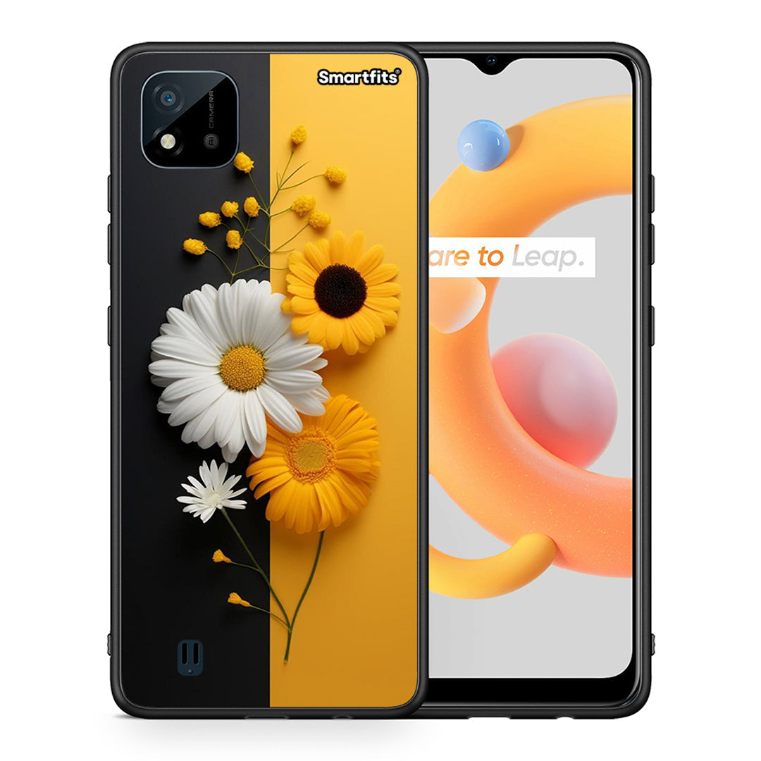 Θήκη Realme C11 2021 Yellow Daisies από τη Smartfits με σχέδιο στο πίσω μέρος και μαύρο περίβλημα | Realme C11 2021 Yellow Daisies case with colorful back and black bezels