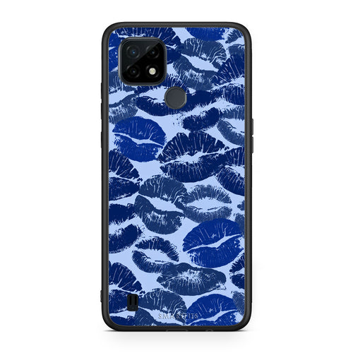Θήκη Realme C21 Blue Lipstick Kisses από τη Smartfits με σχέδιο στο πίσω μέρος και μαύρο περίβλημα | Realme C21 Blue Lipstick Kisses case with colorful back and black bezels