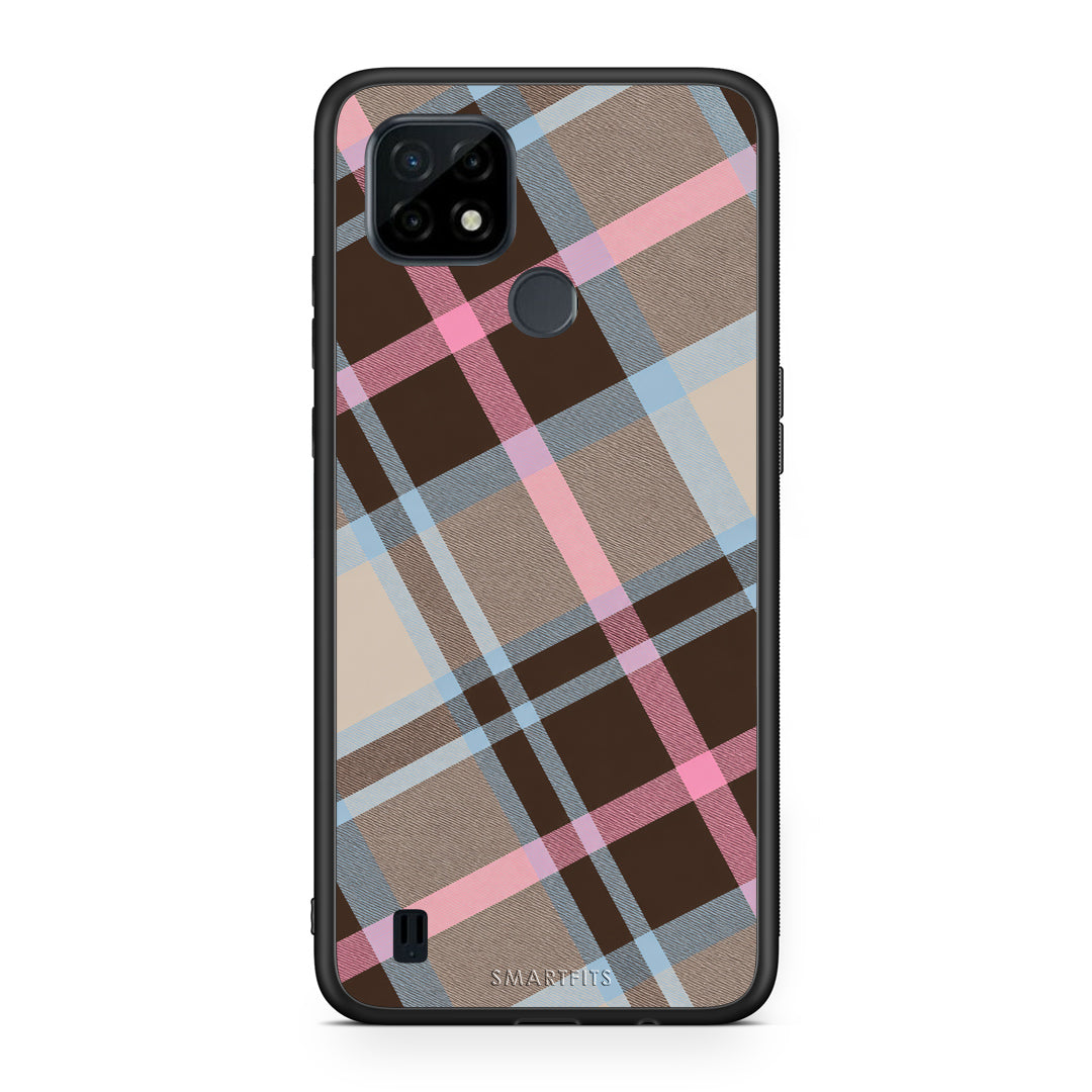 Θήκη Realme C21 Brown Pink and Blue Diagonal Plaid από τη Smartfits με σχέδιο στο πίσω μέρος και μαύρο περίβλημα | Realme C21 Brown Pink and Blue Diagonal Plaid case with colorful back and black bezels