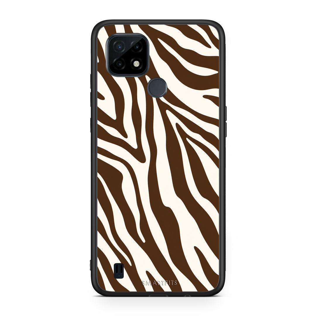 Θήκη Realme C21 Brown and Cream Zebra Stripes από τη Smartfits με σχέδιο στο πίσω μέρος και μαύρο περίβλημα | Realme C21 Brown and Cream Zebra Stripes case with colorful back and black bezels