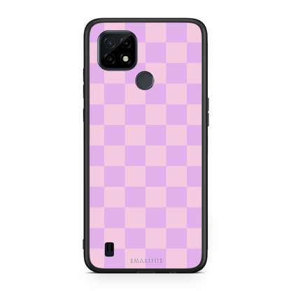 Θήκη Realme C21 Lavender and Pink Checkerboard από τη Smartfits με σχέδιο στο πίσω μέρος και μαύρο περίβλημα | Realme C21 Lavender and Pink Checkerboard case with colorful back and black bezels
