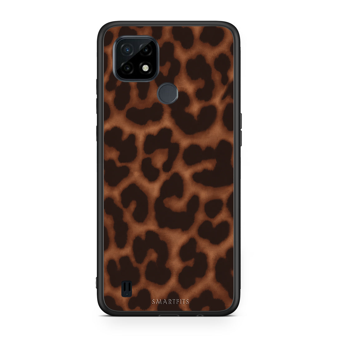Θήκη Realme C21 Leopard Print Dark Brown από τη Smartfits με σχέδιο στο πίσω μέρος και μαύρο περίβλημα | Realme C21 Leopard Print Dark Brown case with colorful back and black bezels