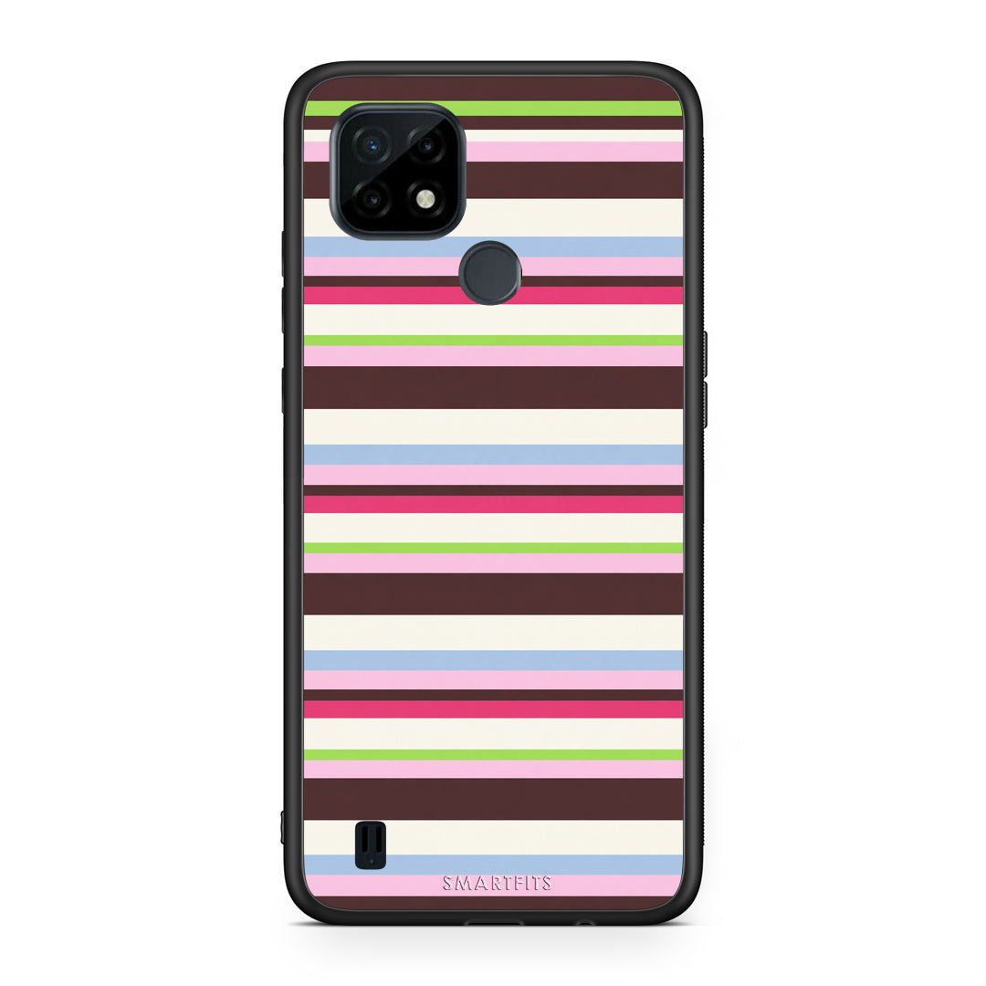 Θήκη Realme C21 Multicolour Horizontal Stripes από τη Smartfits με σχέδιο στο πίσω μέρος και μαύρο περίβλημα | Realme C21 Multicolour Horizontal Stripes case with colorful back and black bezels