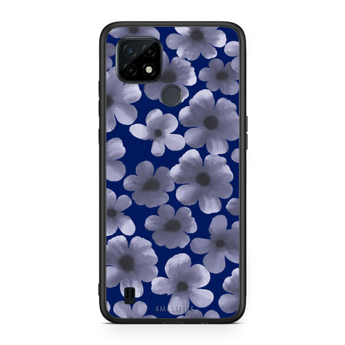 Θήκη Realme C21 Pale Blue Flowers on Navy από τη Smartfits με σχέδιο στο πίσω μέρος και μαύρο περίβλημα | Realme C21 Pale Blue Flowers on Navy case with colorful back and black bezels