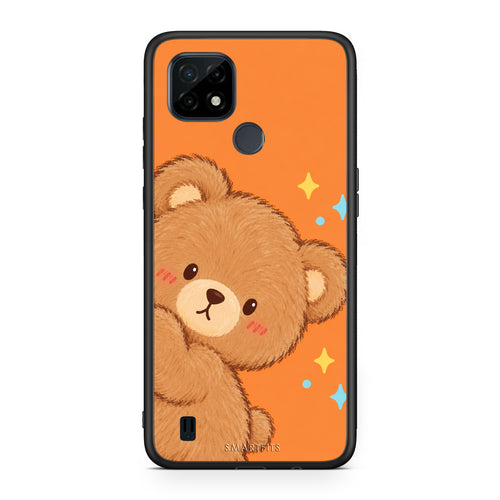 Θήκη Realme C21 Peekaboo Teddy on Orange από τη Smartfits με σχέδιο στο πίσω μέρος και μαύρο περίβλημα | Realme C21 Peekaboo Teddy on Orange case with colorful back and black bezels