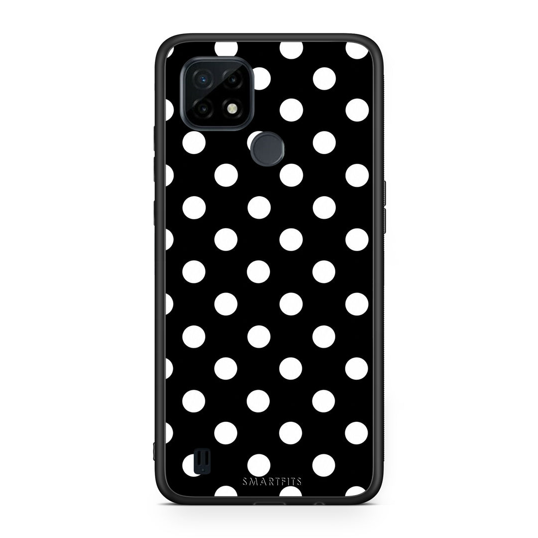 Θήκη Realme C21 White Polka Dots on Black από τη Smartfits με σχέδιο στο πίσω μέρος και μαύρο περίβλημα | Realme C21 White Polka Dots on Black case with colorful back and black bezels