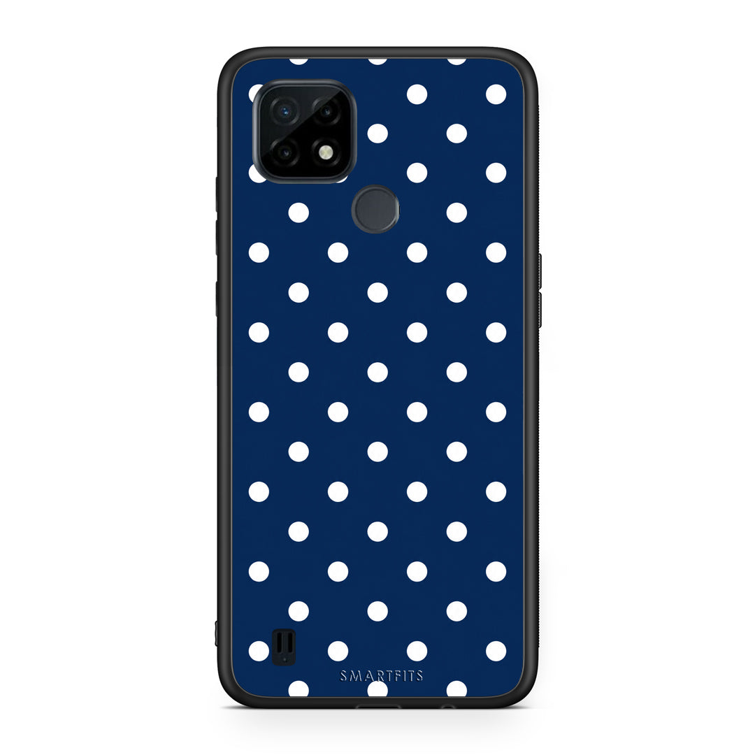 Θήκη Realme C21 White Small Polka Dots on Navy από τη Smartfits με σχέδιο στο πίσω μέρος και μαύρο περίβλημα | Realme C21 White Small Polka Dots on Navy case with colorful back and black bezels