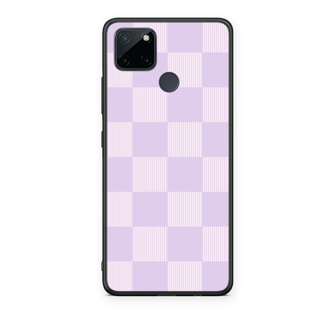 Θήκη Realme C21Y / C25Y / 7i (Global) Lilac and Cream Striped Checks από τη Smartfits με σχέδιο στο πίσω μέρος και μαύρο περίβλημα | Realme C21Y / C25Y / 7i (Global) Lilac and Cream Striped Checks case with colorful back and black bezels