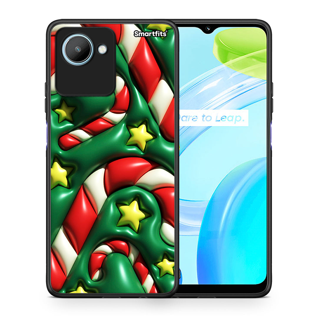 Θήκη Realme C30 Christmas Bubbles από τη Smartfits με σχέδιο στο πίσω μέρος και μαύρο περίβλημα | Realme C30 Christmas Bubbles Case with Colorful Back and Black Bezels