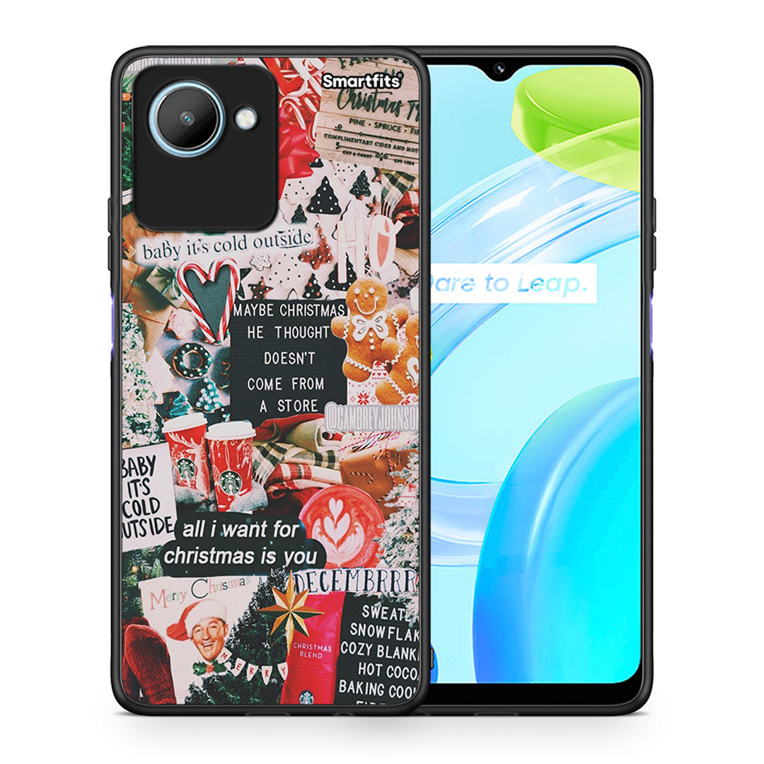 Θήκη Realme C30 Christmas Happiness από τη Smartfits με σχέδιο στο πίσω μέρος και μαύρο περίβλημα | Realme C30 Christmas Happiness Case with Colorful Back and Black Bezels