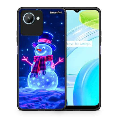 Θήκη Realme C30 Christmas Neon Snowman από τη Smartfits με σχέδιο στο πίσω μέρος και μαύρο περίβλημα | Realme C30 Christmas Neon Snowman Case with Colorful Back and Black Bezels
