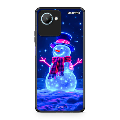 Θήκη Realme C30 Christmas Neon Snowman από τη Smartfits με σχέδιο στο πίσω μέρος και μαύρο περίβλημα | Realme C30 Christmas Neon Snowman Case with Colorful Back and Black Bezels