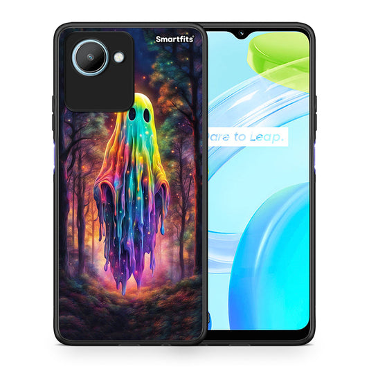 Θήκη Realme C30 Halloween Ghost από τη Smartfits με σχέδιο στο πίσω μέρος και μαύρο περίβλημα | Realme C30 Halloween Ghost Case with Colorful Back and Black Bezels