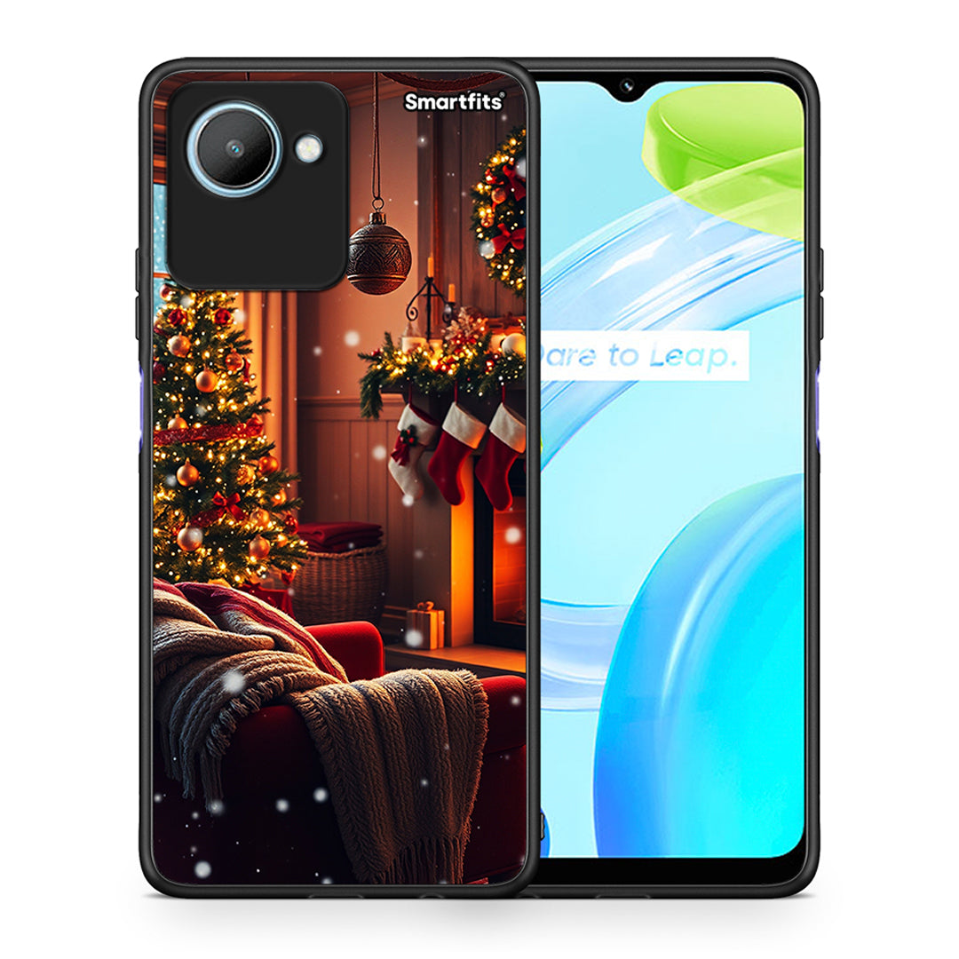 Θήκη Realme C30 Home For Christmas από τη Smartfits με σχέδιο στο πίσω μέρος και μαύρο περίβλημα | Realme C30 Home For Christmas Case with Colorful Back and Black Bezels
