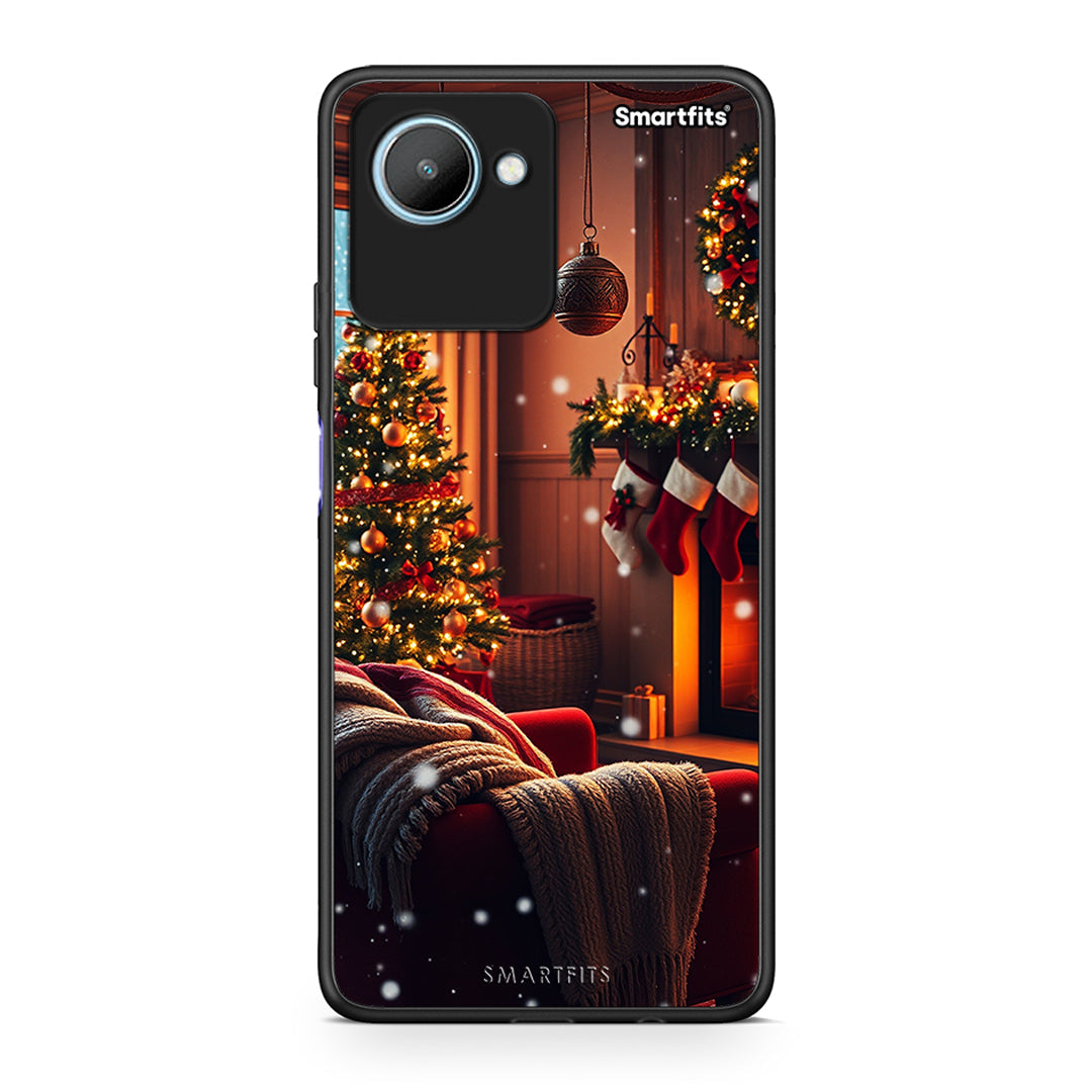 Θήκη Realme C30 Home For Christmas από τη Smartfits με σχέδιο στο πίσω μέρος και μαύρο περίβλημα | Realme C30 Home For Christmas Case with Colorful Back and Black Bezels