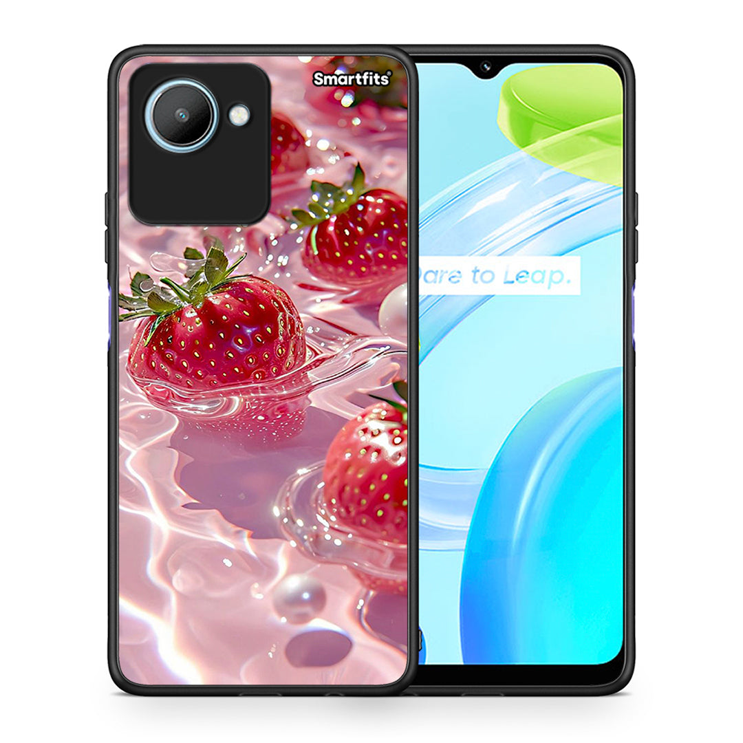 Θήκη Realme C30 Juicy Strawberries από τη Smartfits με σχέδιο στο πίσω μέρος και μαύρο περίβλημα | Realme C30 Juicy Strawberries Case with Colorful Back and Black Bezels