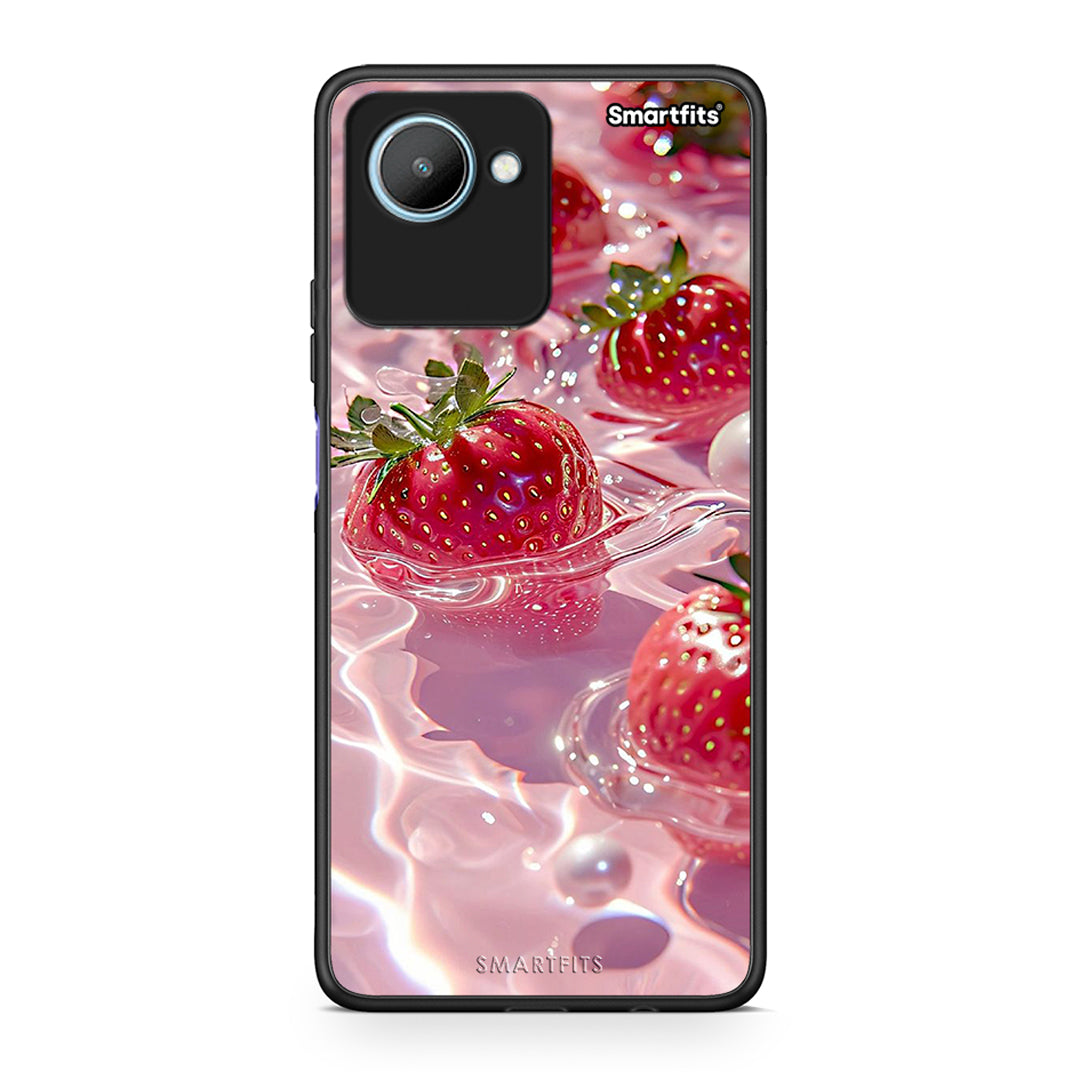 Θήκη Realme C30 Juicy Strawberries από τη Smartfits με σχέδιο στο πίσω μέρος και μαύρο περίβλημα | Realme C30 Juicy Strawberries Case with Colorful Back and Black Bezels