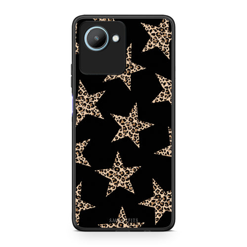 Θήκη Realme C30 Leopard Stars on Black από τη Smartfits με σχέδιο στο πίσω μέρος και μαύρο περίβλημα | Realme C30 Leopard Stars on Black case with colorful back and black bezels