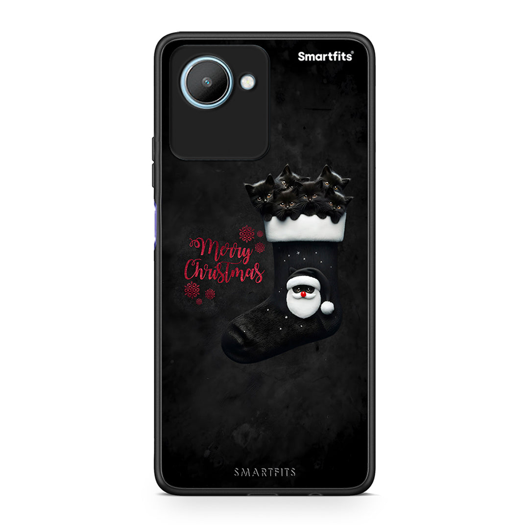 Θήκη Realme C30 Merry Cat Christmas από τη Smartfits με σχέδιο στο πίσω μέρος και μαύρο περίβλημα | Realme C30 Merry Cat Christmas Case with Colorful Back and Black Bezels