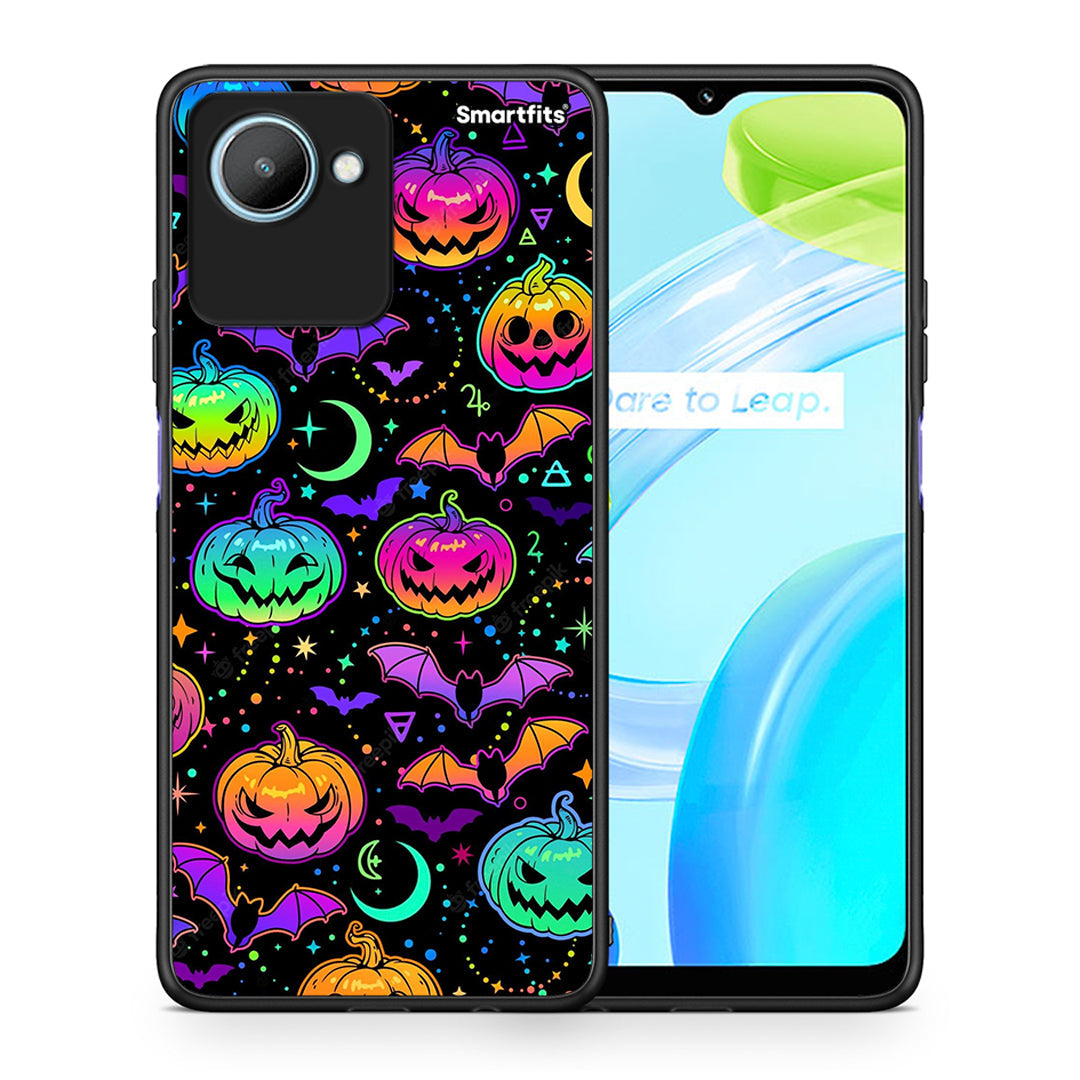 Θήκη Realme C30 Neon Halloween από τη Smartfits με σχέδιο στο πίσω μέρος και μαύρο περίβλημα | Realme C30 Neon Halloween Case with Colorful Back and Black Bezels