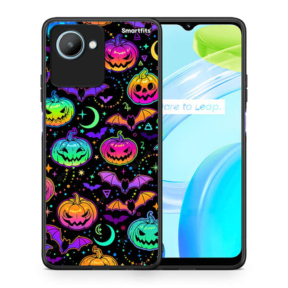 Θήκη Realme C30 Neon Halloween από τη Smartfits με σχέδιο στο πίσω μέρος και μαύρο περίβλημα | Realme C30 Neon Halloween Case with Colorful Back and Black Bezels