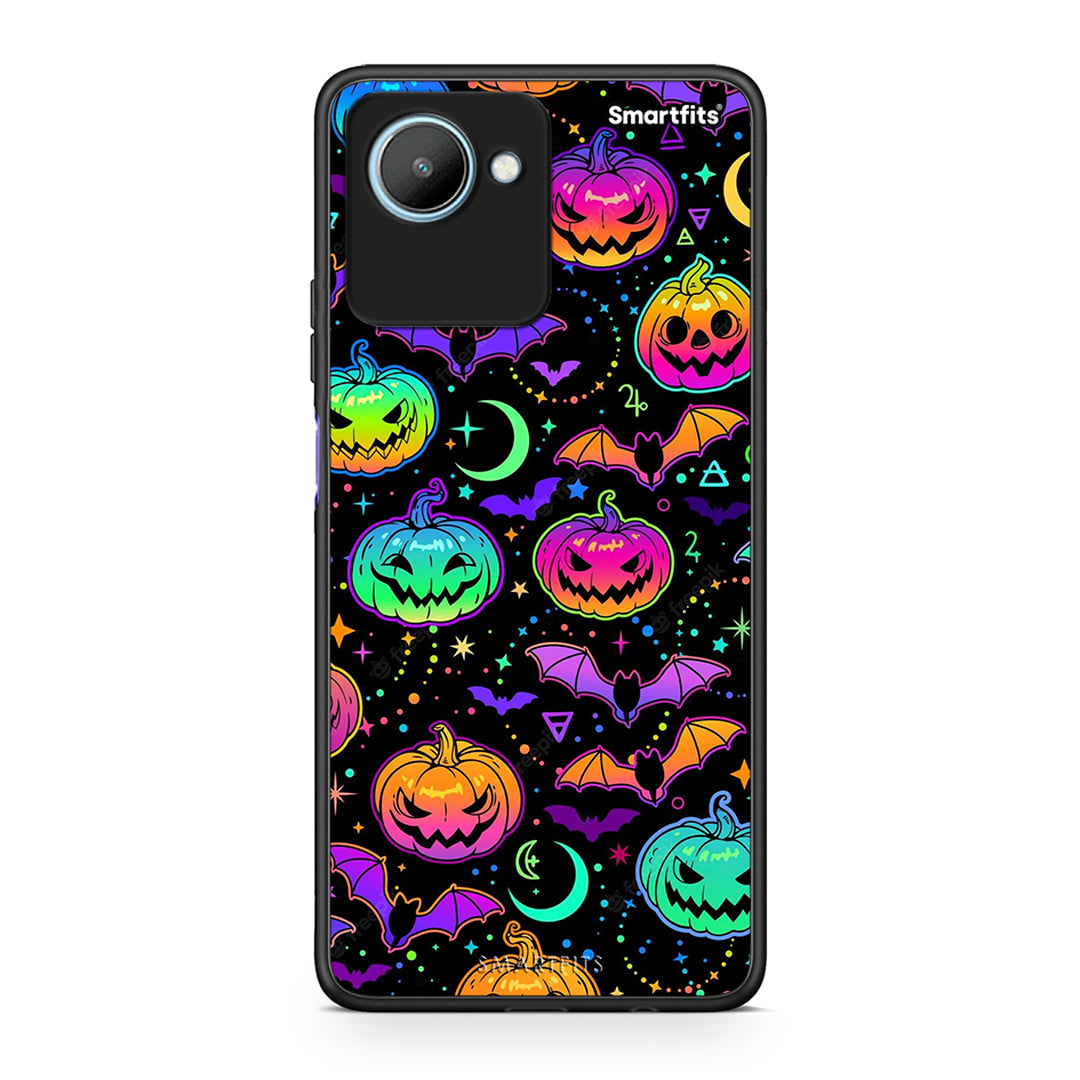 Θήκη Realme C30 Neon Halloween από τη Smartfits με σχέδιο στο πίσω μέρος και μαύρο περίβλημα | Realme C30 Neon Halloween Case with Colorful Back and Black Bezels