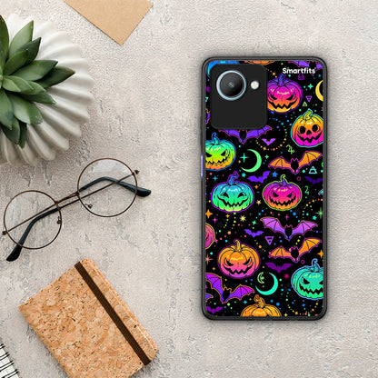 Θήκη Realme C30 Neon Halloween από τη Smartfits με σχέδιο στο πίσω μέρος και μαύρο περίβλημα | Realme C30 Neon Halloween Case with Colorful Back and Black Bezels