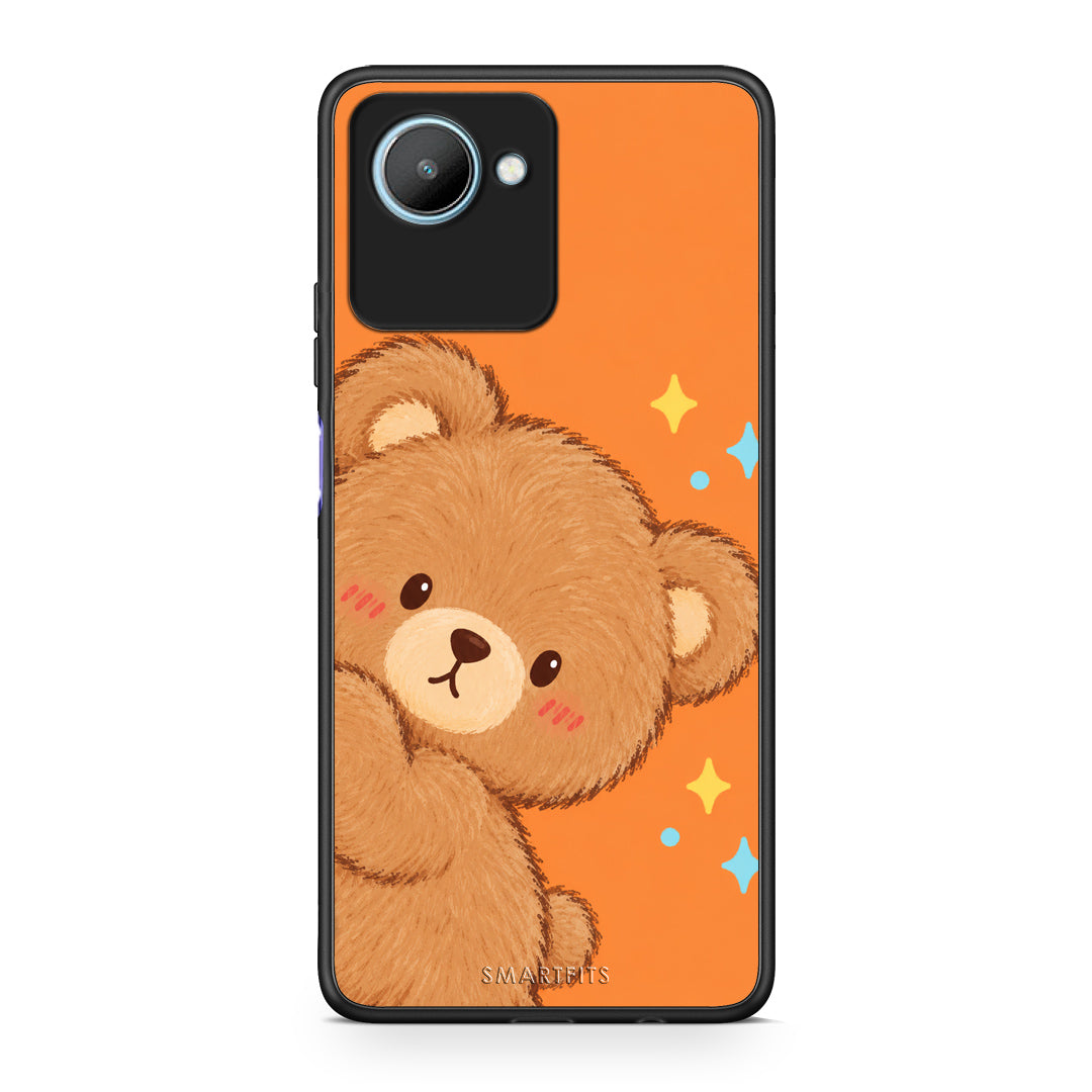 Θήκη Realme C30 Peekaboo Teddy on Orange από τη Smartfits με σχέδιο στο πίσω μέρος και μαύρο περίβλημα | Realme C30 Peekaboo Teddy on Orange case with colorful back and black bezels