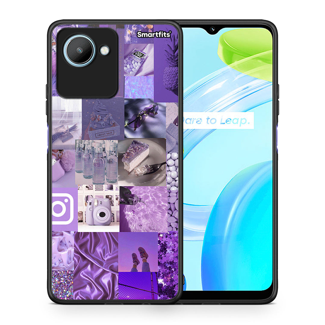 Θήκη Realme C30 Purple Aesthetic Collage από τη Smartfits με σχέδιο στο πίσω μέρος και μαύρο περίβλημα | Realme C30 Purple Aesthetic Collage Case with Colorful Back and Black Bezels