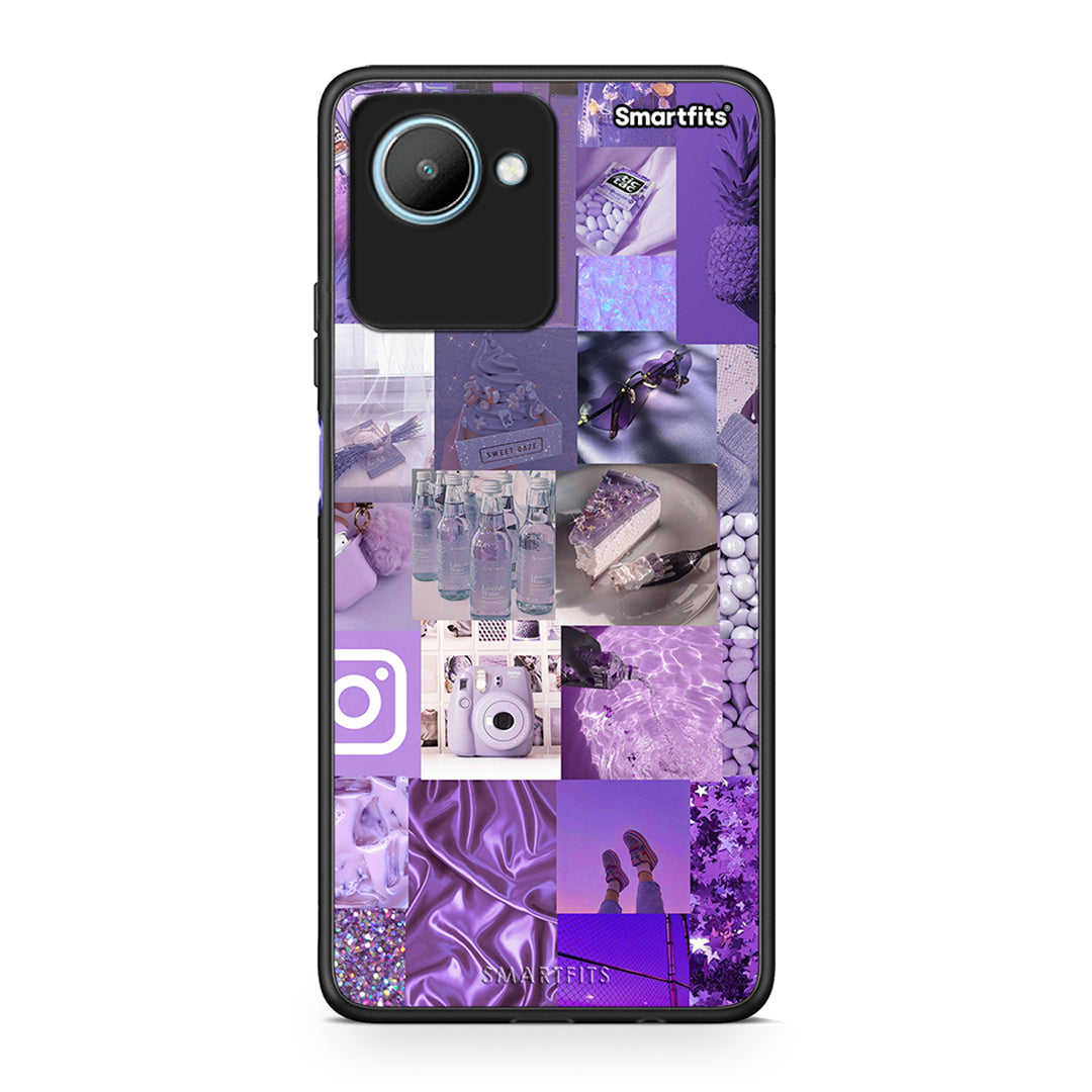 Θήκη Realme C30 Purple Aesthetic Collage από τη Smartfits με σχέδιο στο πίσω μέρος και μαύρο περίβλημα | Realme C30 Purple Aesthetic Collage Case with Colorful Back and Black Bezels