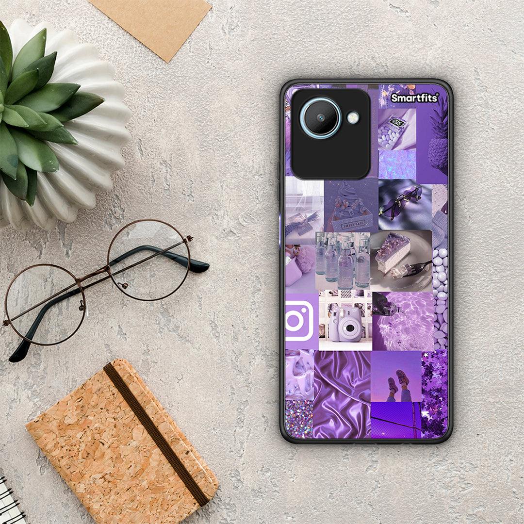 Θήκη Realme C30 Purple Aesthetic Collage από τη Smartfits με σχέδιο στο πίσω μέρος και μαύρο περίβλημα | Realme C30 Purple Aesthetic Collage Case with Colorful Back and Black Bezels