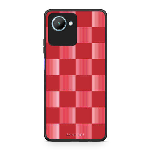 Θήκη Realme C30 Red and Pink Striped Checks από τη Smartfits με σχέδιο στο πίσω μέρος και μαύρο περίβλημα | Realme C30 Red and Pink Striped Checks case with colorful back and black bezels