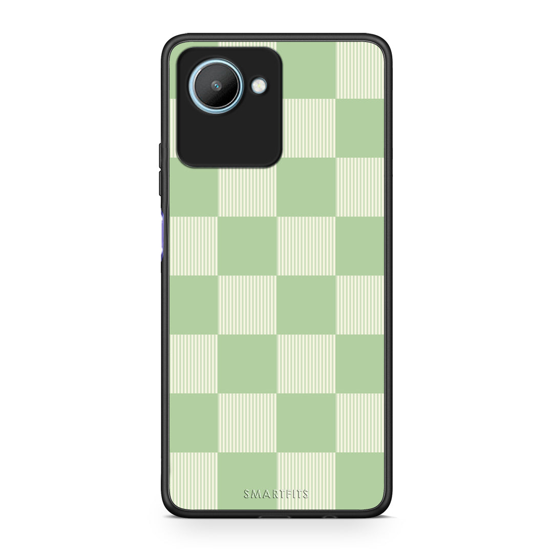 Θήκη Realme C30 Sage and Cream Striped Checks από τη Smartfits με σχέδιο στο πίσω μέρος και μαύρο περίβλημα | Realme C30 Sage and Cream Striped Checks case with colorful back and black bezels