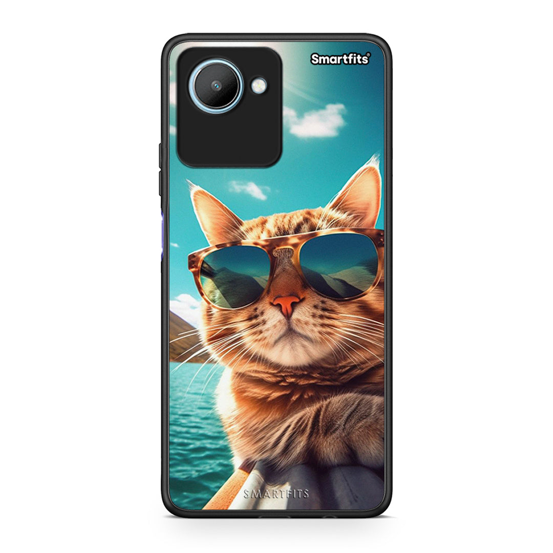 Θήκη Realme C30 Summer Cat από τη Smartfits με σχέδιο στο πίσω μέρος και μαύρο περίβλημα | Realme C30 Summer Cat Case with Colorful Back and Black Bezels
