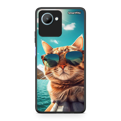 Θήκη Realme C30 Summer Cat από τη Smartfits με σχέδιο στο πίσω μέρος και μαύρο περίβλημα | Realme C30 Summer Cat Case with Colorful Back and Black Bezels