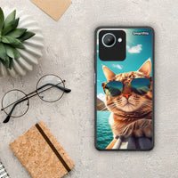 Thumbnail for Θήκη Realme C30 Summer Cat από τη Smartfits με σχέδιο στο πίσω μέρος και μαύρο περίβλημα | Realme C30 Summer Cat Case with Colorful Back and Black Bezels