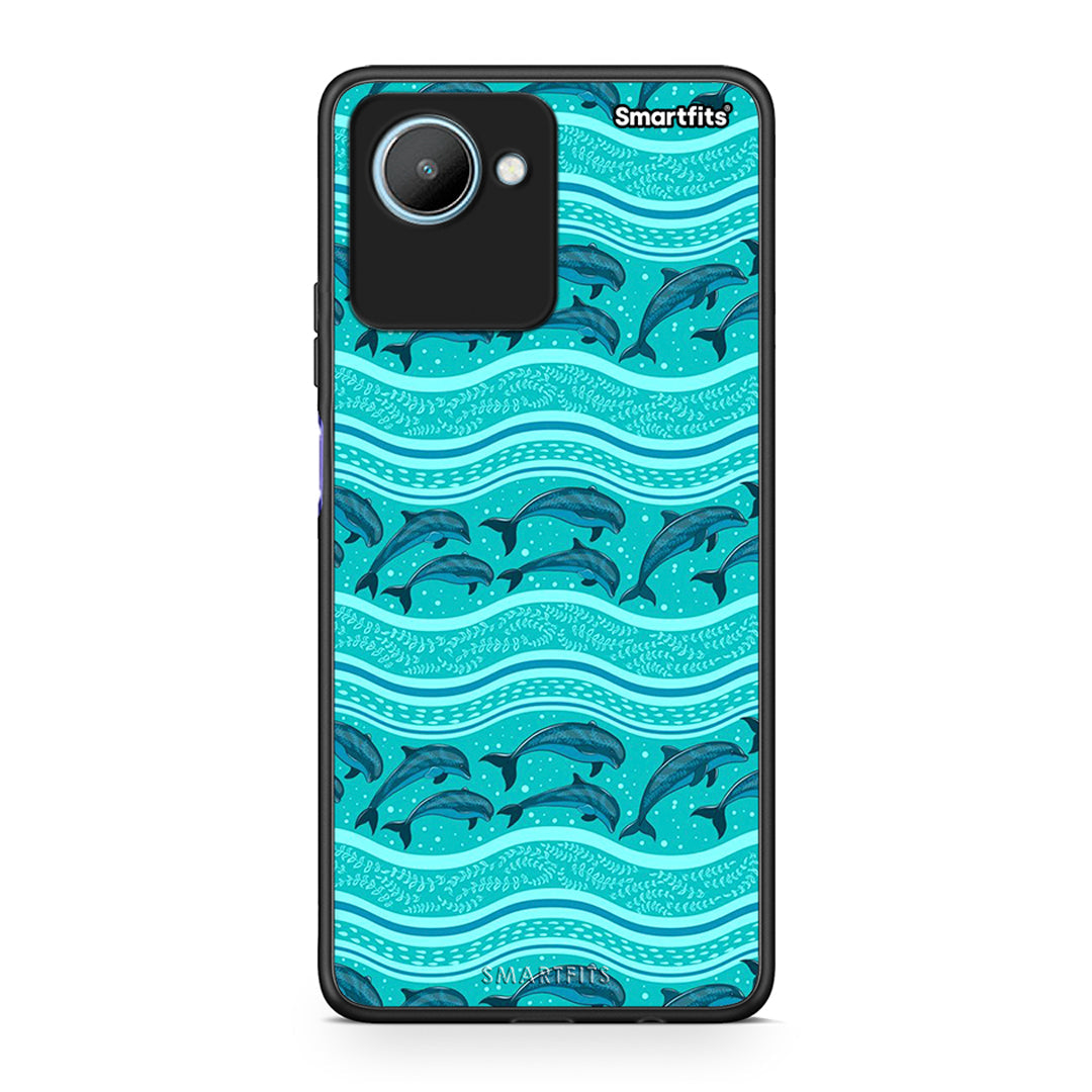 Θήκη Realme C30 Swimming Dolphins από τη Smartfits με σχέδιο στο πίσω μέρος και μαύρο περίβλημα | Realme C30 Swimming Dolphins Case with Colorful Back and Black Bezels