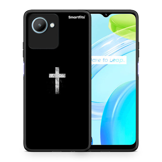 Θήκη Realme C30 White Cross από τη Smartfits με σχέδιο στο πίσω μέρος και μαύρο περίβλημα | Realme C30 White Cross Case with Colorful Back and Black Bezels