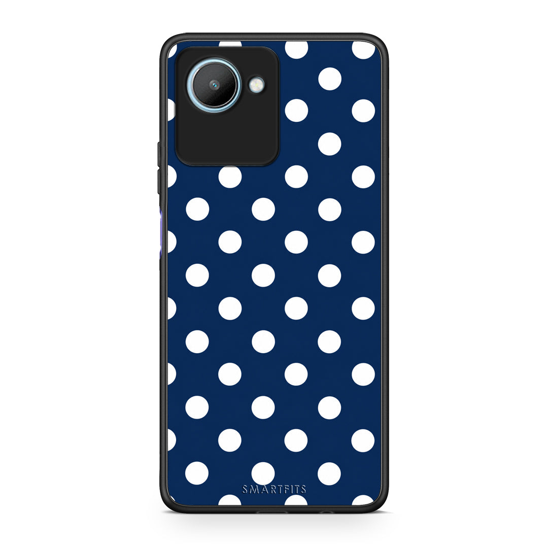 Θήκη Realme C30 White Large Polka Dots on Navy από τη Smartfits με σχέδιο στο πίσω μέρος και μαύρο περίβλημα | Realme C30 White Large Polka Dots on Navy case with colorful back and black bezels