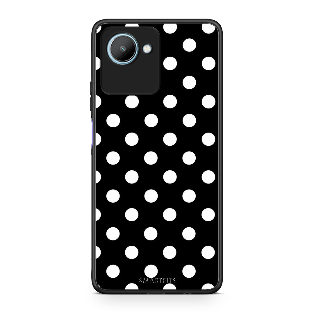 Θήκη Realme C30 White Polka Dots on Black από τη Smartfits με σχέδιο στο πίσω μέρος και μαύρο περίβλημα | Realme C30 White Polka Dots on Black case with colorful back and black bezels