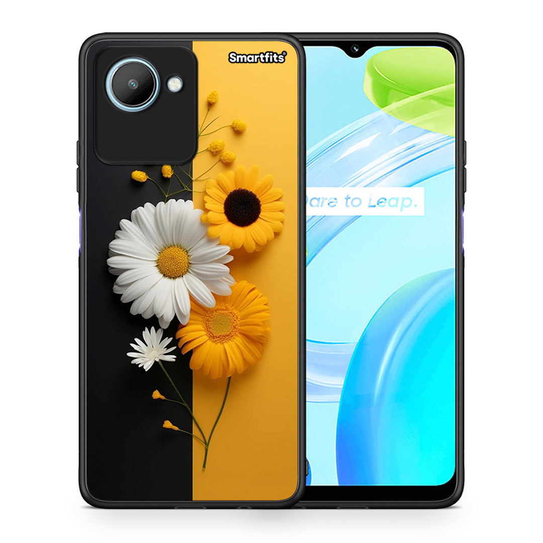 Θήκη Realme C30 Yellow Daisies από τη Smartfits με σχέδιο στο πίσω μέρος και μαύρο περίβλημα | Realme C30 Yellow Daisies Case with Colorful Back and Black Bezels